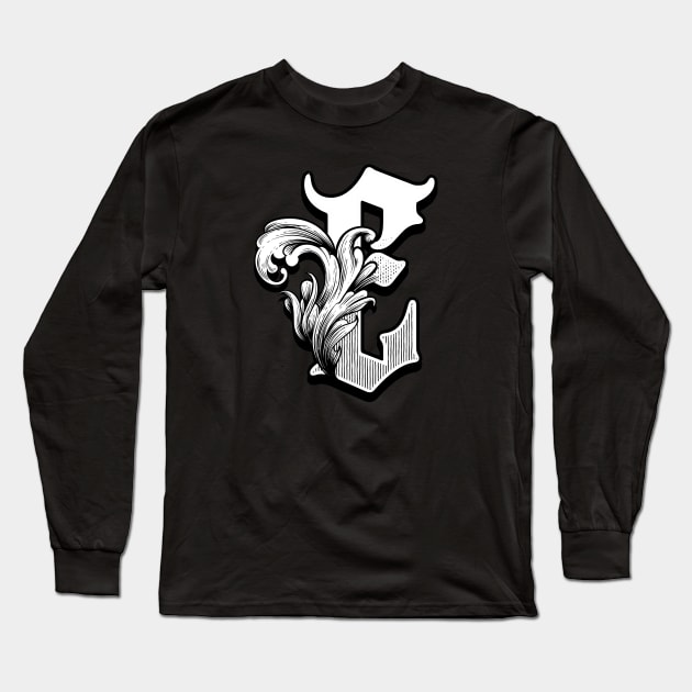 illustration of E font vintage style hand drawing design Long Sleeve T-Shirt by ROCKHOPPER